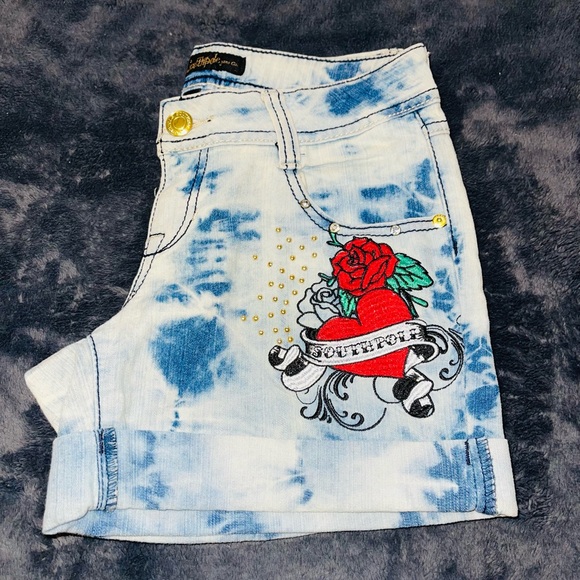 SOUTH POLE  EMBROIDERY JEAN SHORTS - Picture 1 of 5
